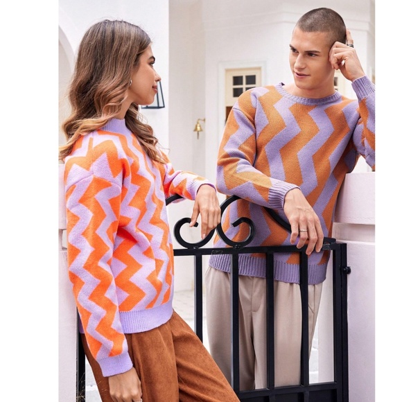 Chevron Pattern Lavender & Orange Pullover Sweater Long Sleeve - Picture 8 of 12